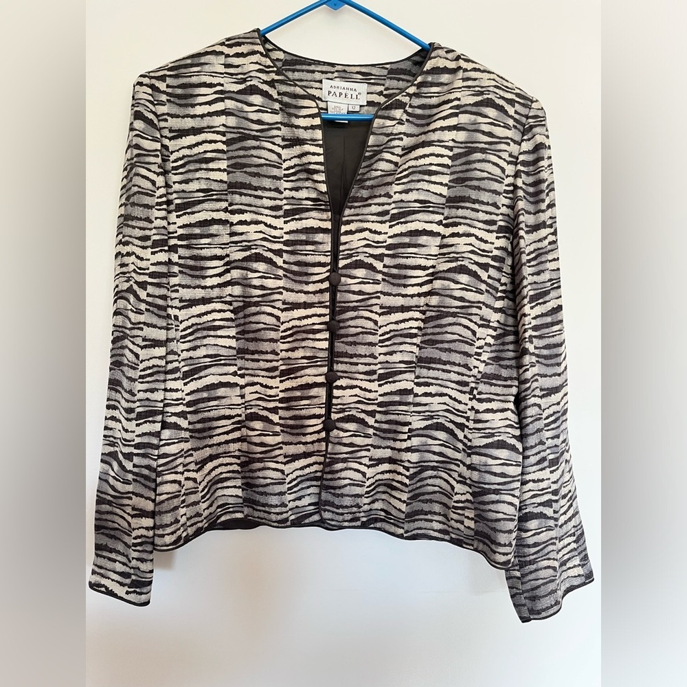Vintage Adrienne Papel 100% Silk Evening Jacket‎ Size 12 Multicolored Zebra Like